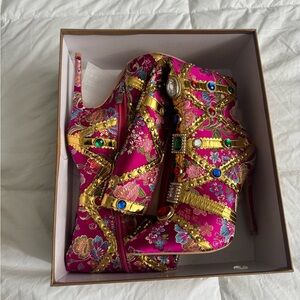 Vibrant Pink and Gold Embellished Boots